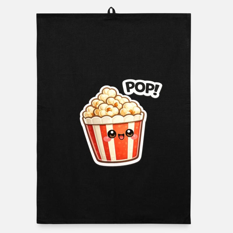 Motif de sourire popcorn Kawaii - Torchon bio - noir
