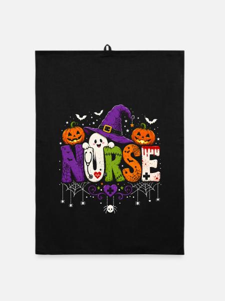 Nurse Nurse Halloween - Organic dish towel - black - Front