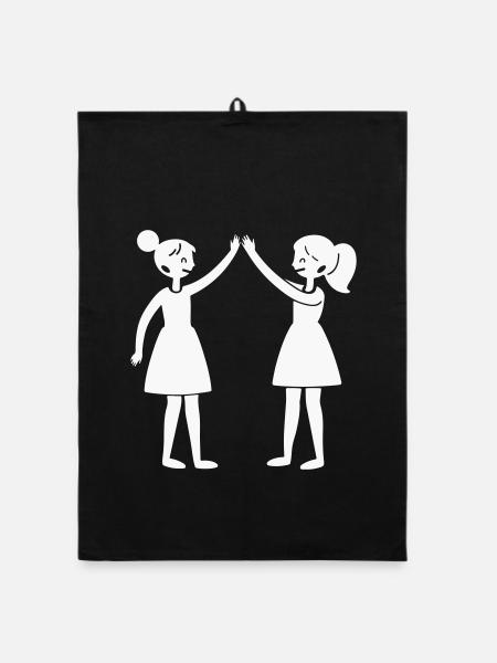 Zwei Freundinnen High-Five Silhouette - Organic Geschirrtuch - Schwarz - Vorne
