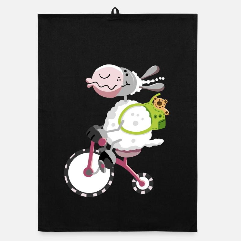 Cute sheep with bike Organic dish towel