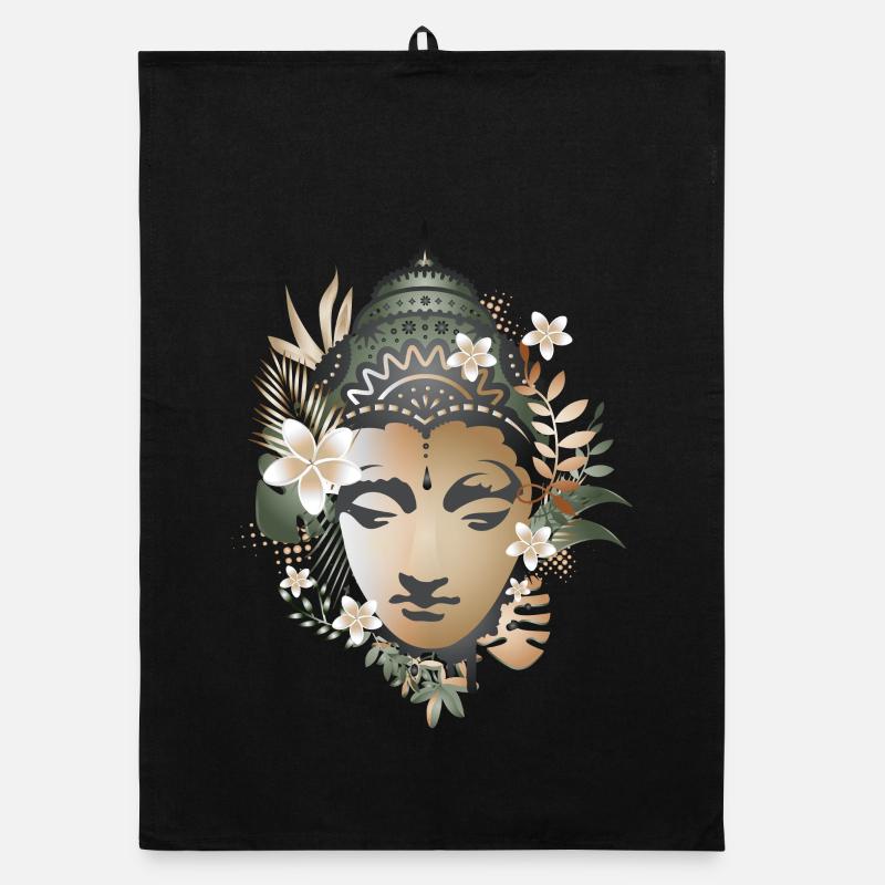 beau portrait de Bouddha décoré de fleurs Torchon bio