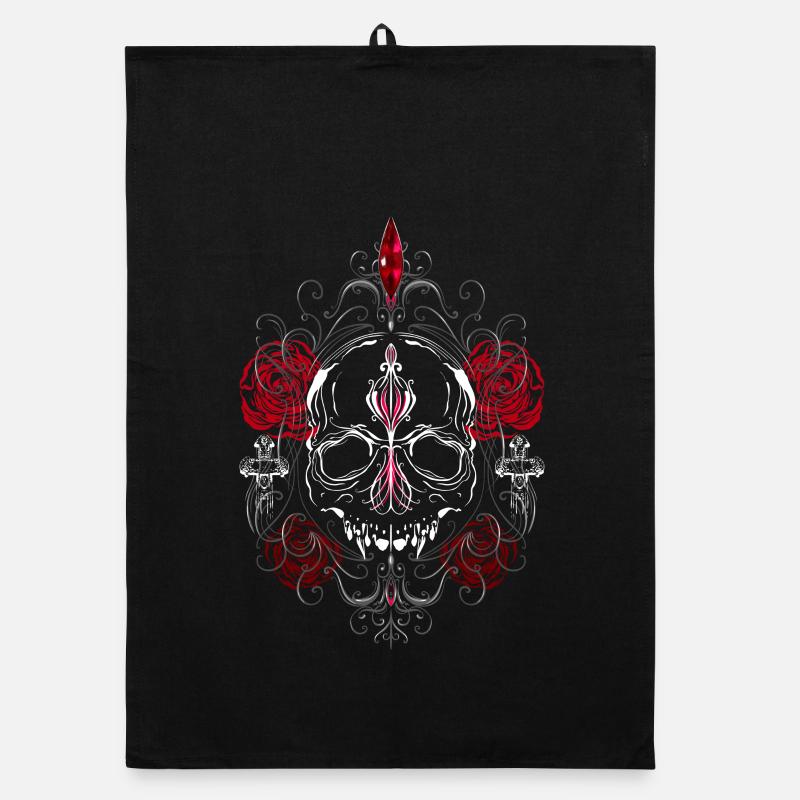 Skull with Red Roses Gothic Ästhetik Organic Geschirrtuch
