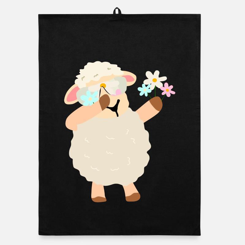 Couronne de fleurs mouton Illustration Torchon bio