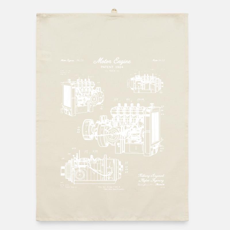 Vintage Engine Blueprint Art Organic dish towel