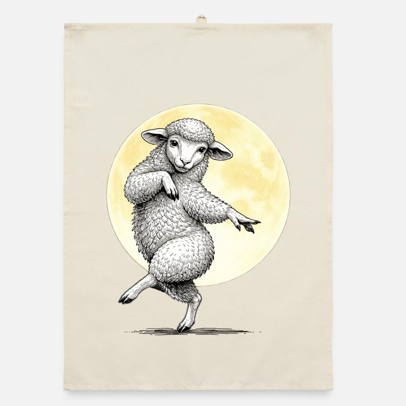 Moon Dancing Sheep Illustration Organic dish towel