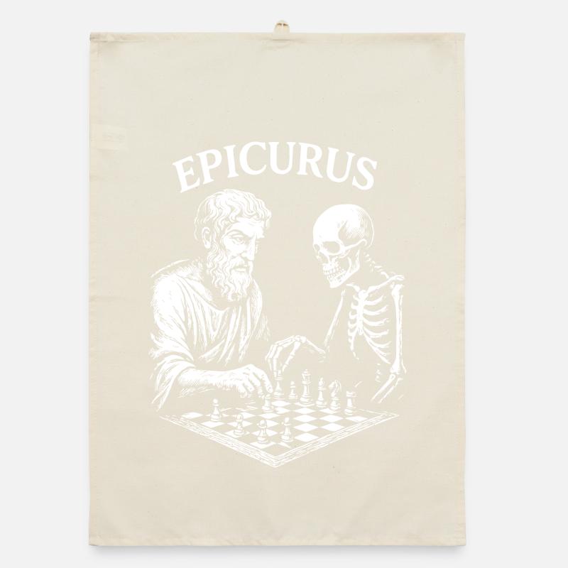 Épicure jouant aux échecs avec un squelette Torchon bio