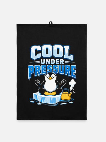 Cool Under Pressure Penguin Meditation - Organic dish towel - black - Front