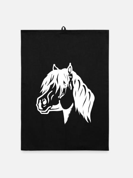 Portrait de poney blanc - Torchon bio - noir - Devant