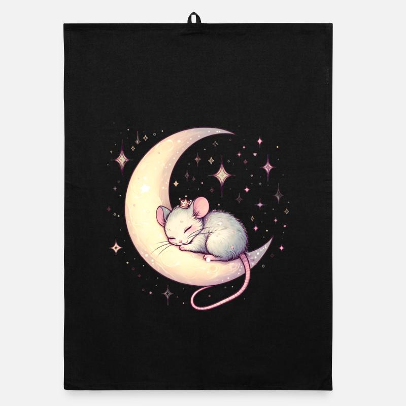 friedlich schlafende Maus,auf einer Mondsichel Organic Geschirrtuch