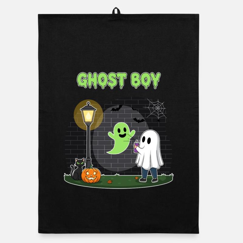Ghost Boy Halloween Scene Organic dish towel