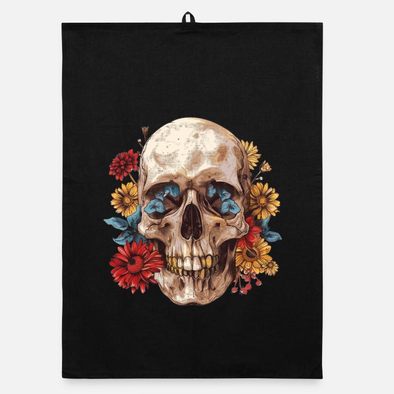 Skull, skull with flowers Organic dish towel