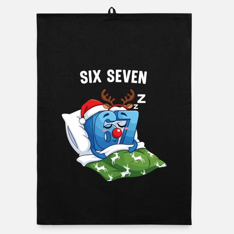 67 Six Seven Memes Pyjama de Noël - Torchon bio - noir