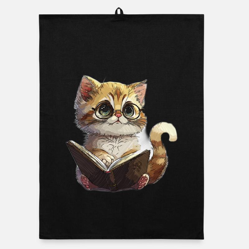 Reading Kitten with Glasses Cat Reading Cat Organic dish towel