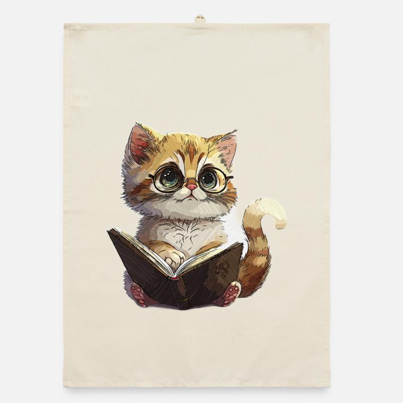 Chaton de lecture avec des lunettes Chat de lecture Torchon bio