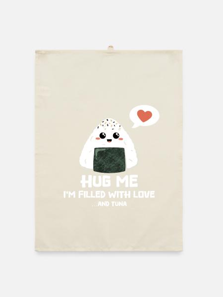 Hug me - Onigiri filled with love and tuna - Organic dish towel - nature - Front