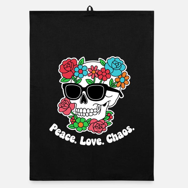 Flower Skull with Sunglasses Organic dish towel