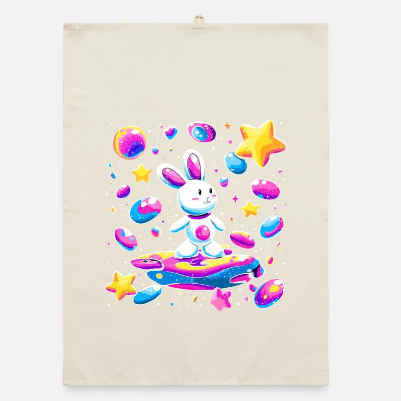Galactic Rabbit on Surfboard Organic dish towel
