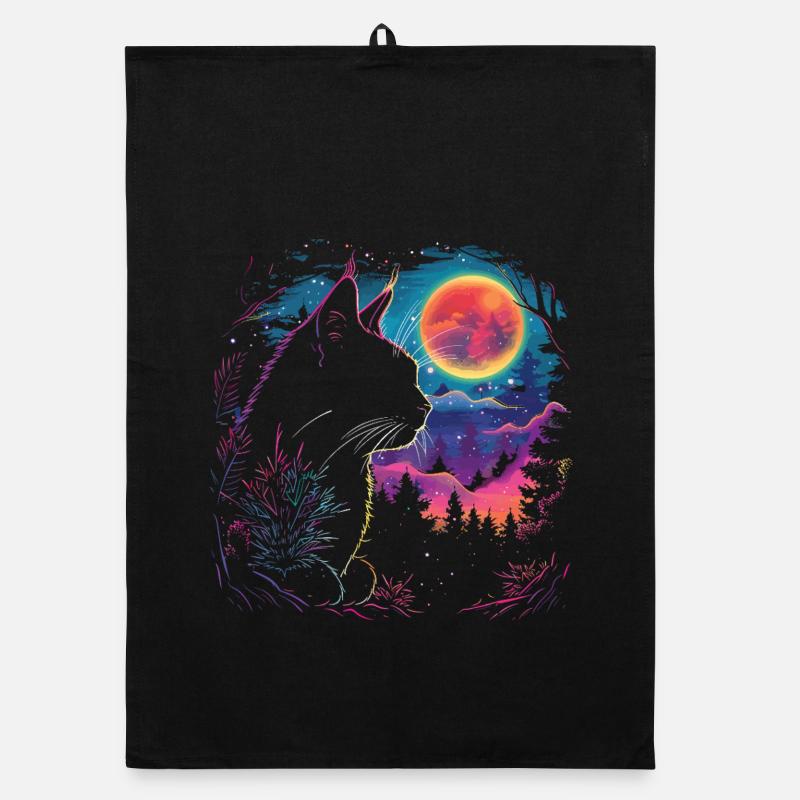 Cat sleep in neon night Organic dish towel