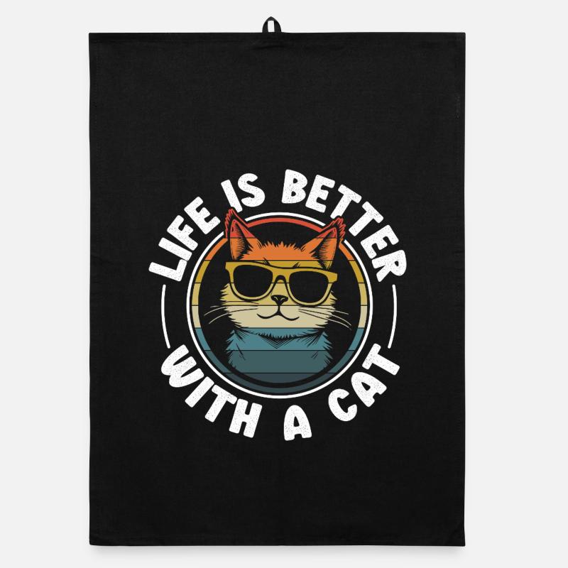 Life is better with a cat - Katze Mit Sonnenbrille Organic Geschirrtuch