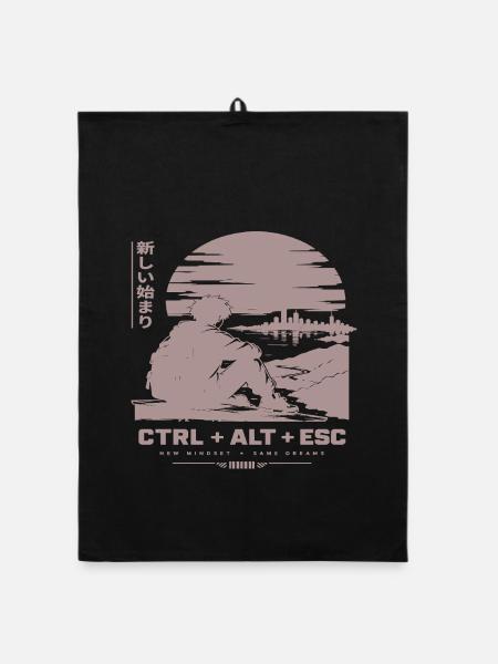 Neue Horizonte: CTRL ALT ESC Retro-Szene - Organic Geschirrtuch - Schwarz - Vorne