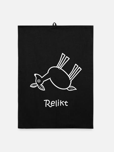 relikt, reh liegt, lustiges Reh, Reliquie - Organic Geschirrtuch - Schwarz - Vorne