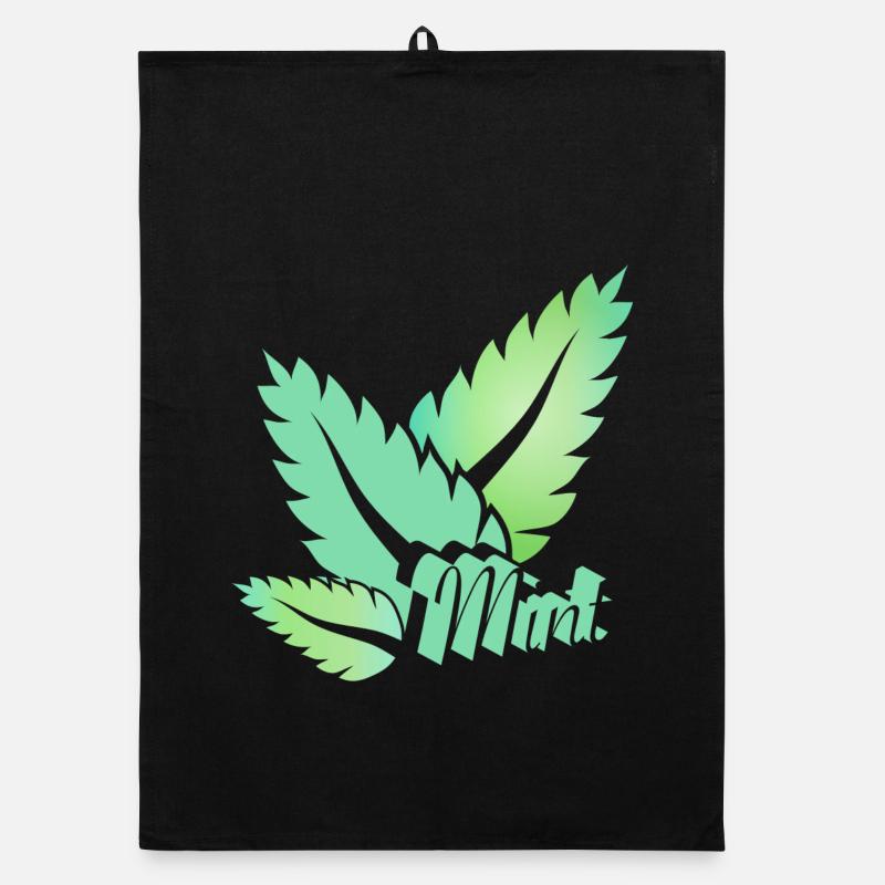 stylized green mint leaves with typography Organic dish towel