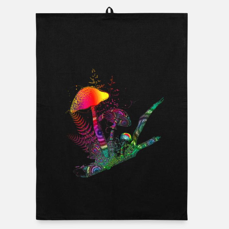 composition colorée champignons forestiers, herbes et branches Torchon bio