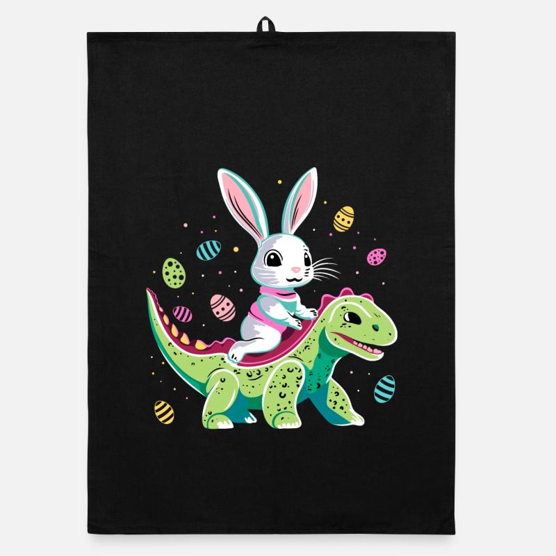 Easter Bunny Rides Dinosaur Organic dish towel
