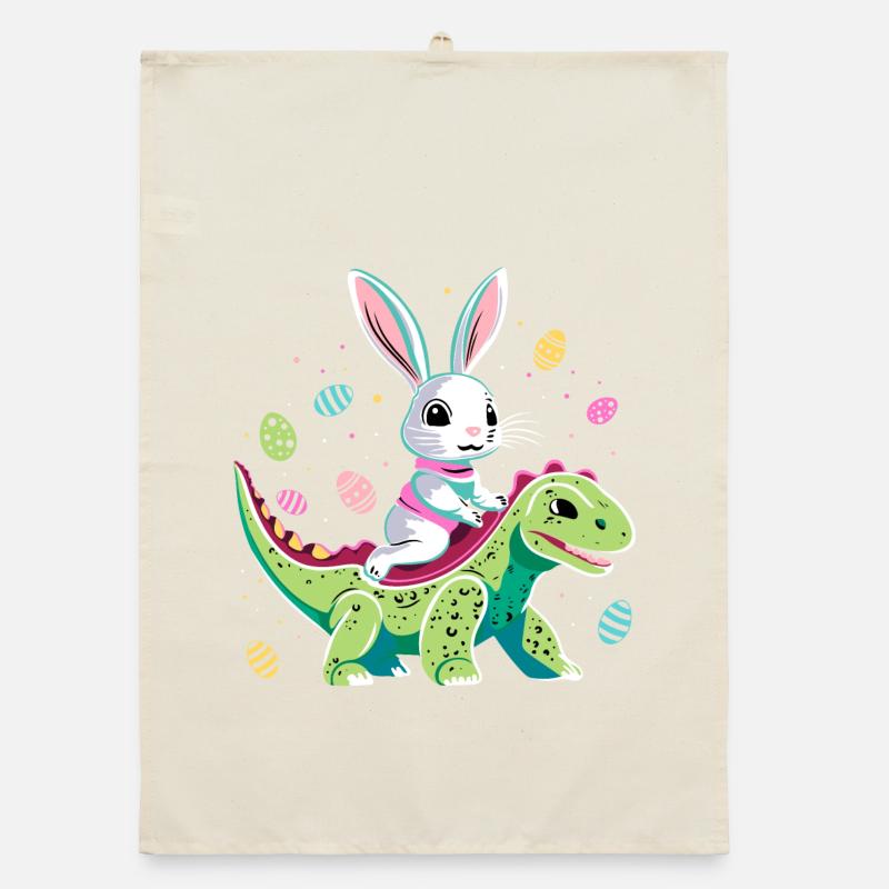 Easter Bunny Rides Dinosaur Organic dish towel