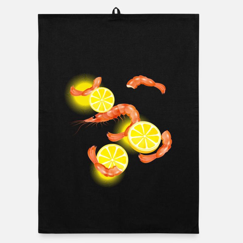 Garnelen oder Shrimps mit Zitronen Scheiben Organic Geschirrtuch