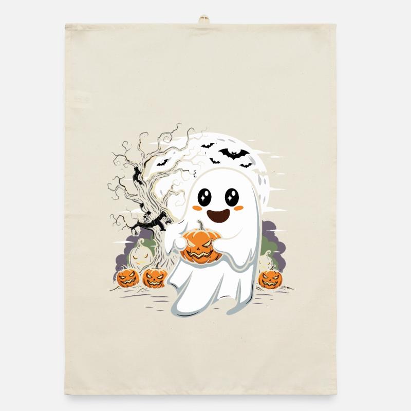 Cute Ghost with Jack-O-Lantern Organic dish towel