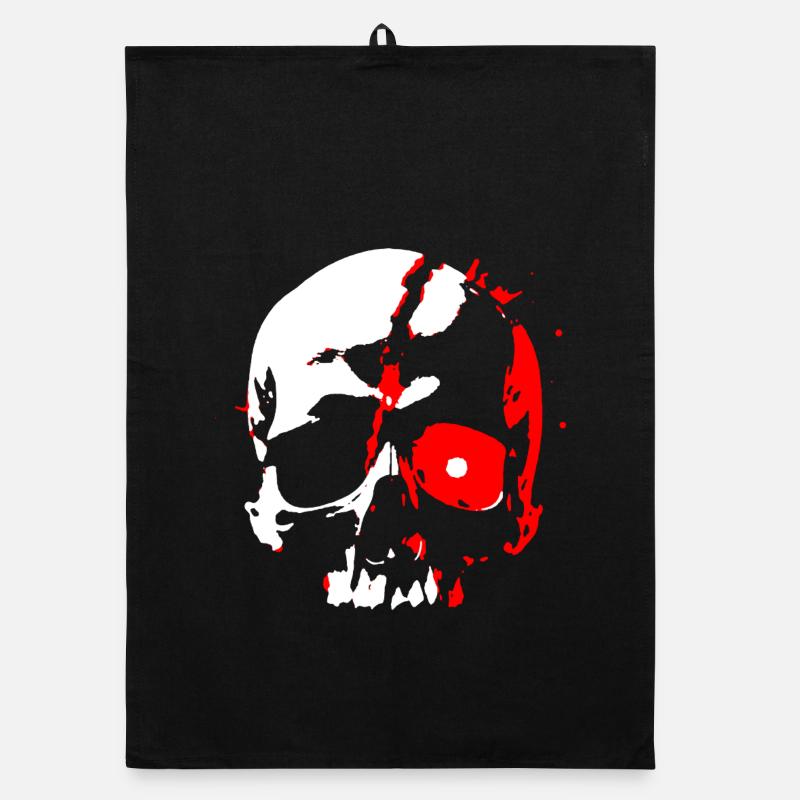 Cyborg skull with red eye Organic dish towel