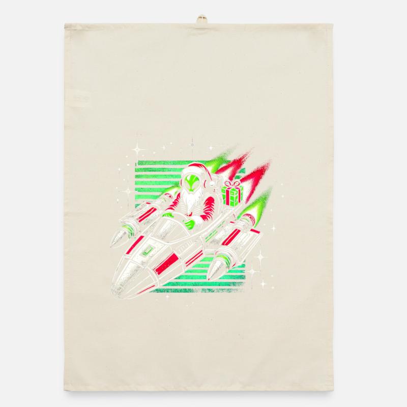 Alien Santa Space Sleigh Retro Christmas Tee Organic dish towel