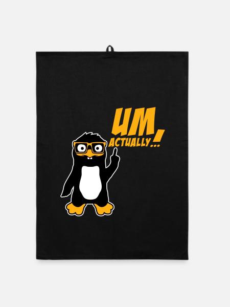 Pinguin Um Actually Lustig Nerd Klugscheißer Logo - Organic Geschirrtuch - Schwarz - Vorne
