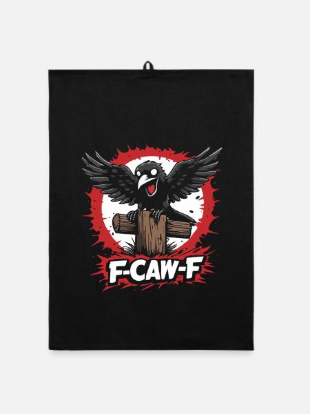 F-Caw-F Raven on Tree Trunk - Organic dish towel - black - Front