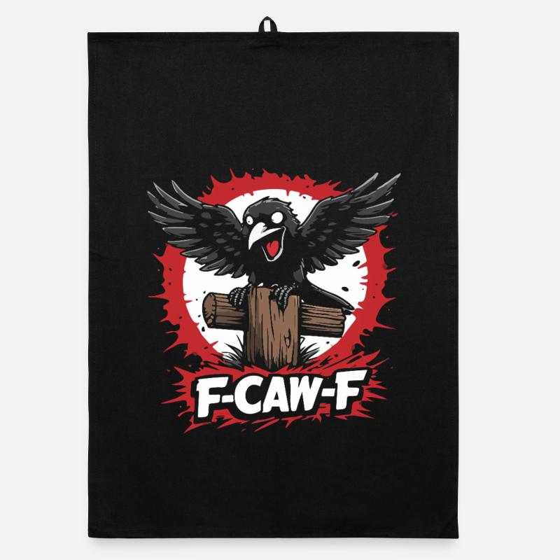 F-Caw-F Raven on Tree Trunk Organic dish towel