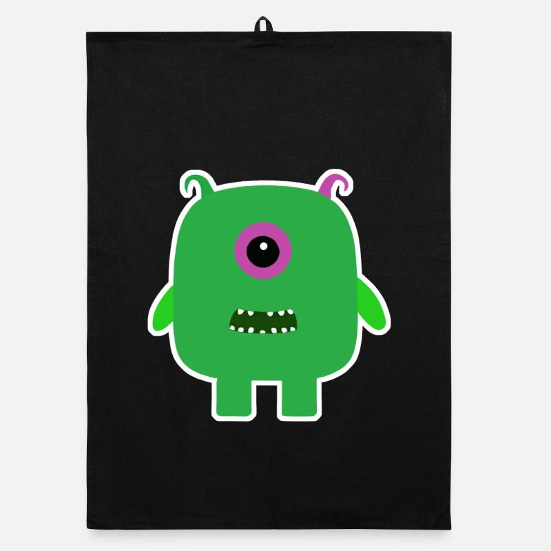 Monstre Cyclope Vert | Extraterrestre carré mignon Torchon bio