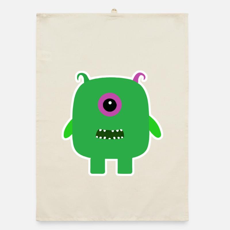 Green Cyclops Monster | Cute Square Alien  Organic dish towel
