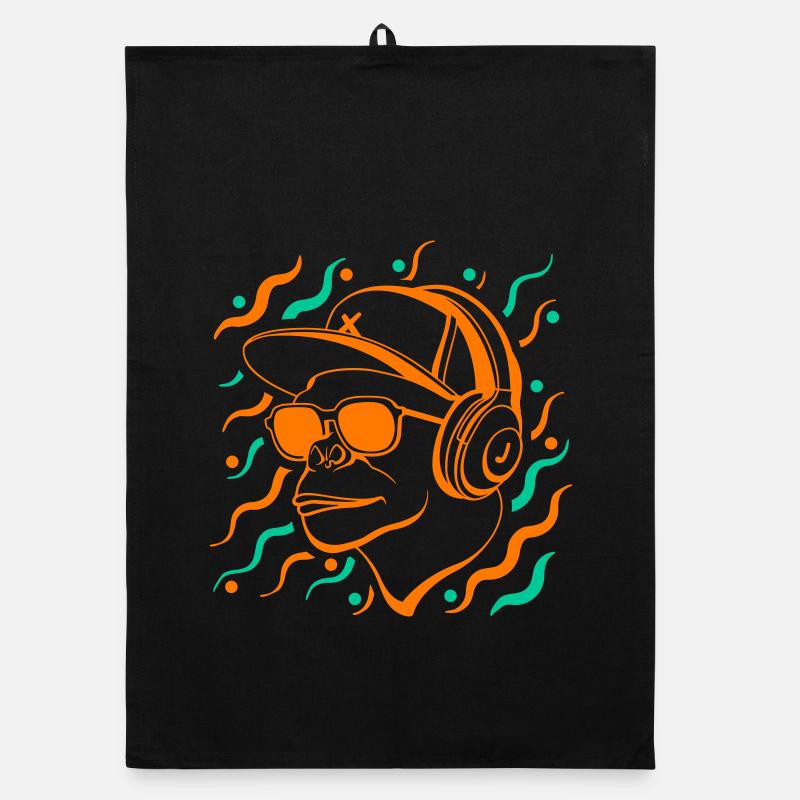 Singe cool avec des écouteurs Torchon bio