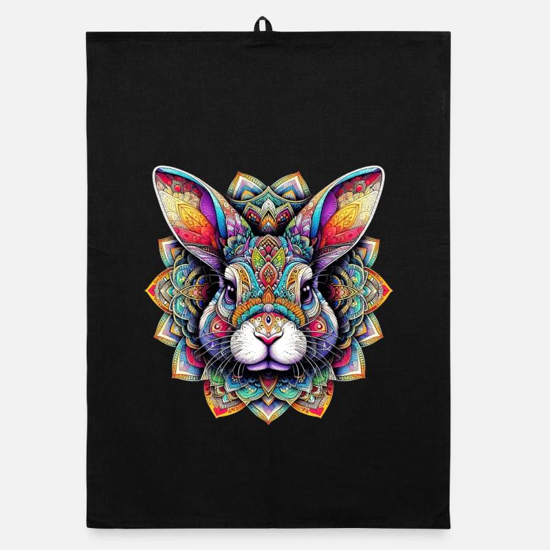 Rabbit decorated with Mandalas Organic dish towel