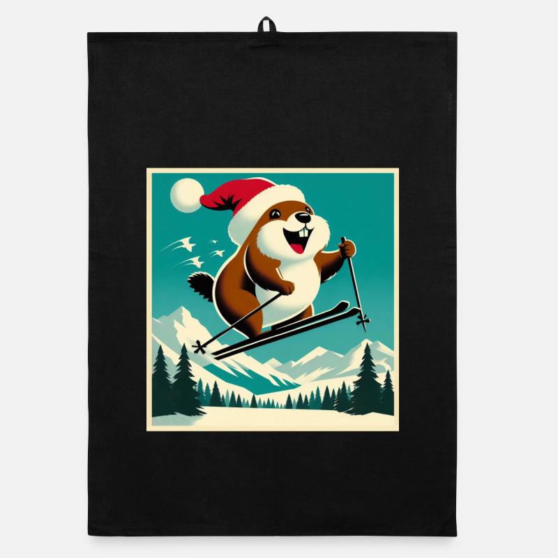 Marmotte Ski Affiche Vintage - Torchon bio - noir