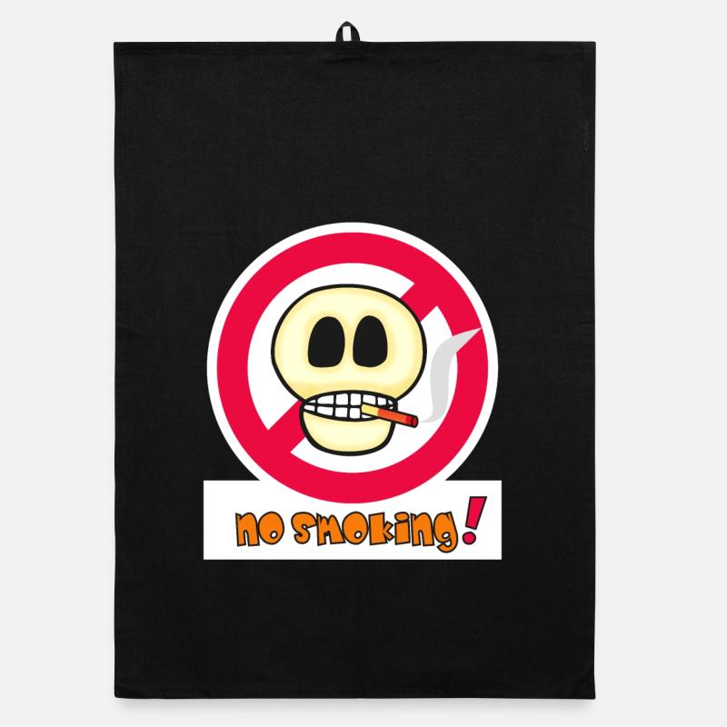 No Smoking Skull Face - Funny Emoticon Organic dish towel