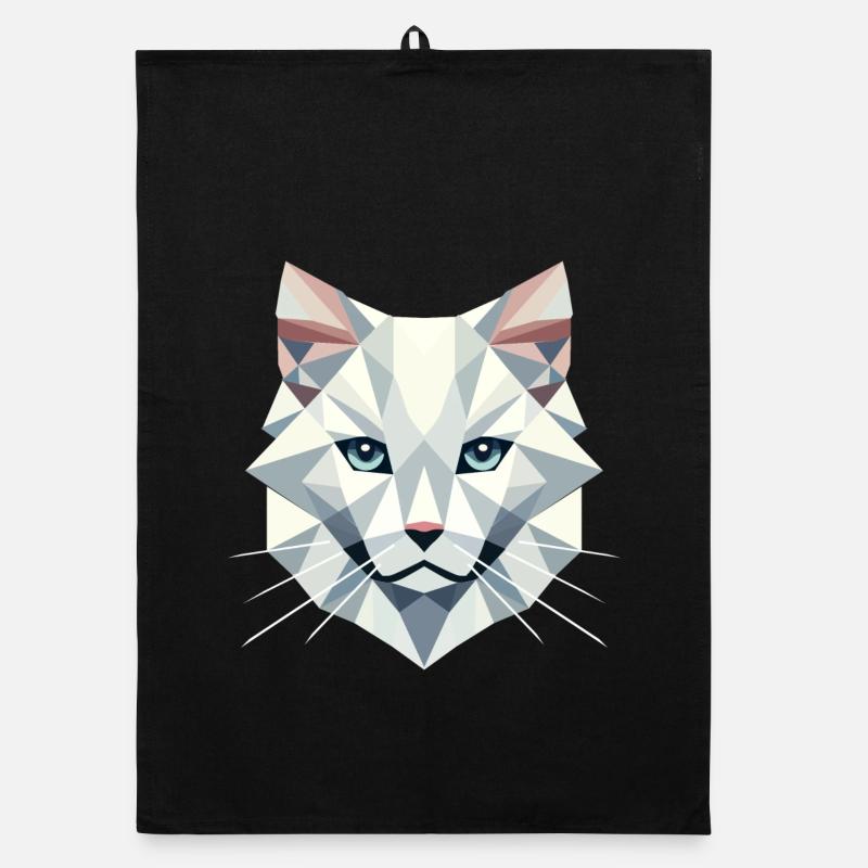 Élégance géométrique : Chat blanc à facettes Torchon bio