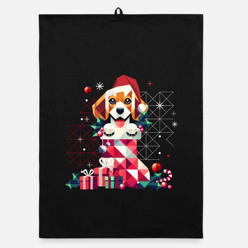 Santa Beagle im farbenfrohen Weihnachtsstrumpf Organic Geschirrtuch