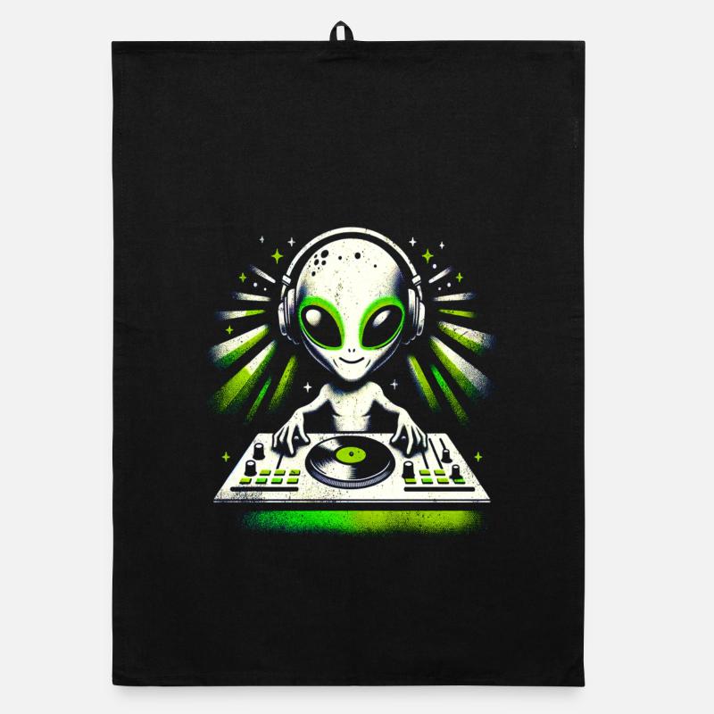 Alien DJ Vibes – Cosmic Green Beats Design Organic dish towel