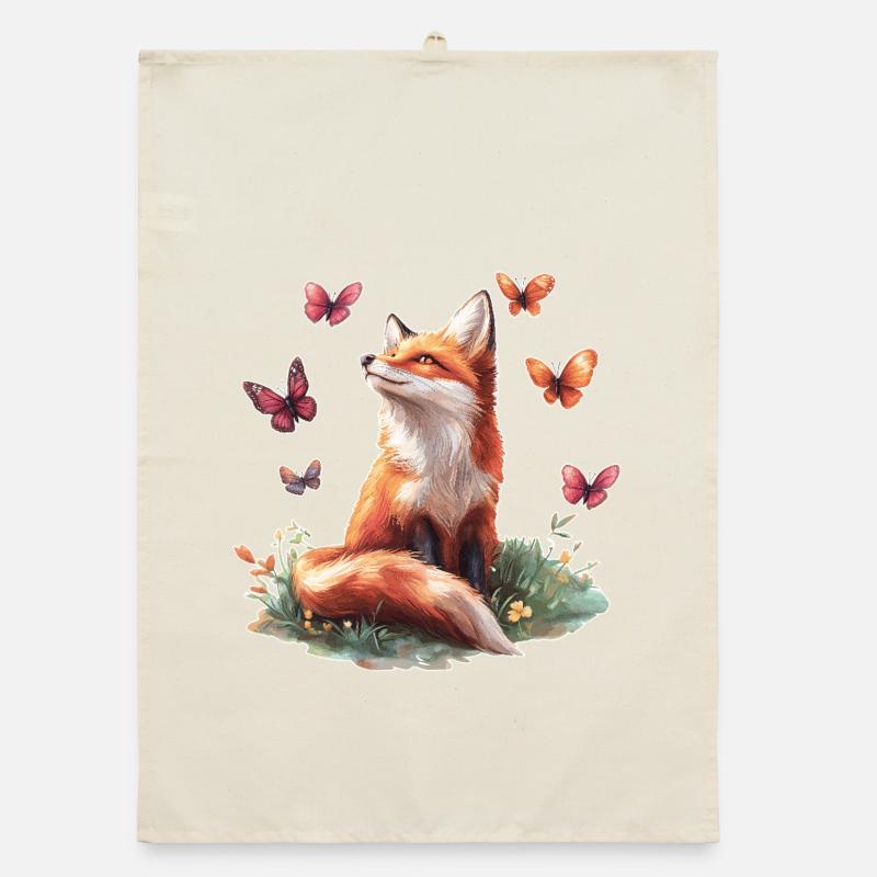 Fuchs mit Schmetterlingen Organic Geschirrtuch
