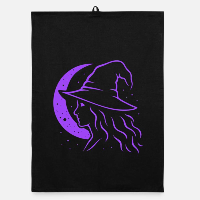 Silhouette de sorcière lune Witchcore Motif Torchon bio
