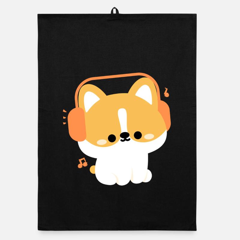 Headphone Corgi Organic dish towel
