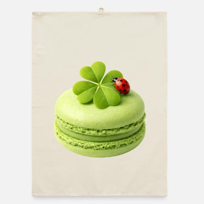 Macaron vert avec trèfle porte-bonheur Torchon bio