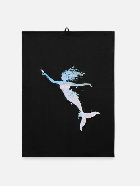 sirène ludique dans des couleurs pastel fraîches - Torchon bio - noir - Devant